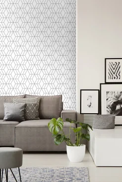 Walls4You papier peint lignes graphiques noir et blanc - 53 cm x 10.05 m - 935327* Papier Peint Pour Couloir|Papier Peint Art Déco